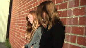 Dana Baumann (left) and Katie Marsh (right) as two teenagers in "My Name is A for Anonymous". 