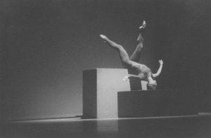 Alice Gill of the May O'Donnell Concert Dance Company in "Suspension" at Jacob's Pillow, 1977. Photo by John Van Lund. Courtesy of Jacob's Pillow Dance Festival Archives.