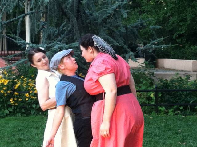 Chelsea Rowe, Laura Mae Baker, and Vanessa Wendt in "A 1940's Comedy of Errors" at FringeNYC. Photo by Jon Ciccarelli.