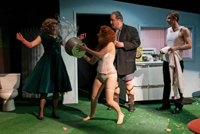 Kathryn Rossetter, Sari Caine, Adam LeFevre & David Rigo in "Mr. Landing Takes a Fall." Photo by Erik Carter.