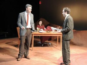 Jordan Kaplan, Amelia Mathews, and Josh Doucette in Irreversible. Photo courtesy of Red Fern Theatre Company.