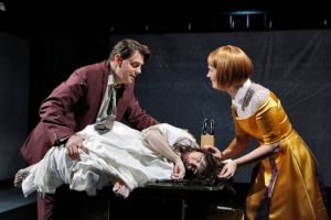 Kyle Pfortmiller, Jennifer Charles, and Abigail Fischer in "Angel's Bone." Photo credit: Cory Weaver.