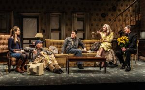 L-R: Taissa Farmiga, Ed Harris, Rich Sommer, Amy Madigan, Larry Pine in Sam Shepard’s “Buried Child,” directed by Scott Elliott, Off-Broadway at The New Group. Photo credit: Monique Carboni. 